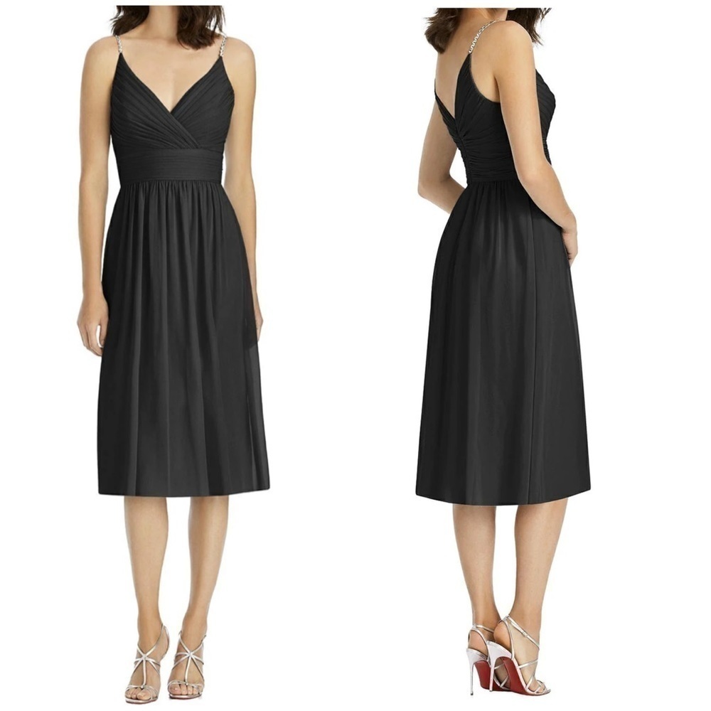 NWT Jenny Packham Chiffon Rhinestone Strap Short Bridesmaid Dress Black JP1024